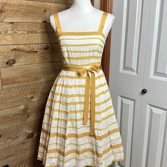 Anthropologie Moulinette Soeurs Golden Yellow Striped Fit & Flare Dress - Picture 4 of 6